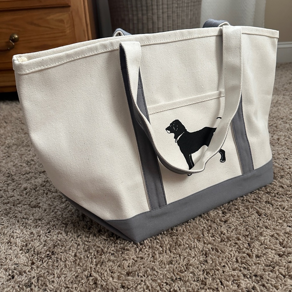 Canvas Black Dog Tote Bag - White and Gray - Picture 5 of 5